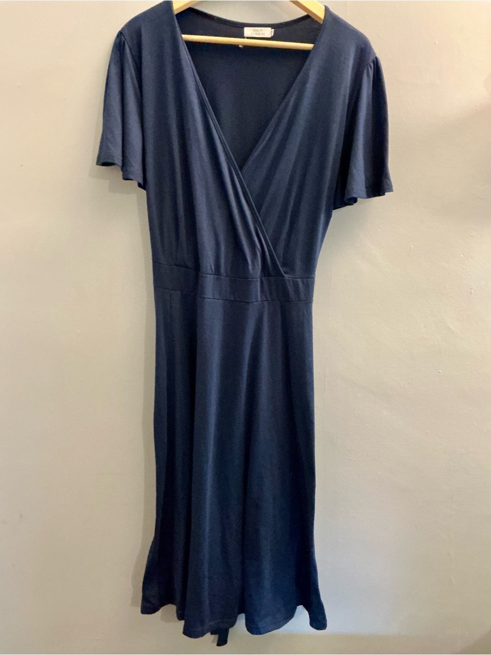 Pinup Fashion Navy Blue Wrap Midi Dress Plus Size 22W
